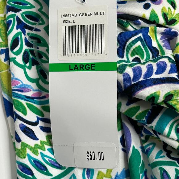 NWT Nina Leonard Green Multi Print Surplice Wide Leg Crop Jumpsuit Womens Large - Picture 8 of 12